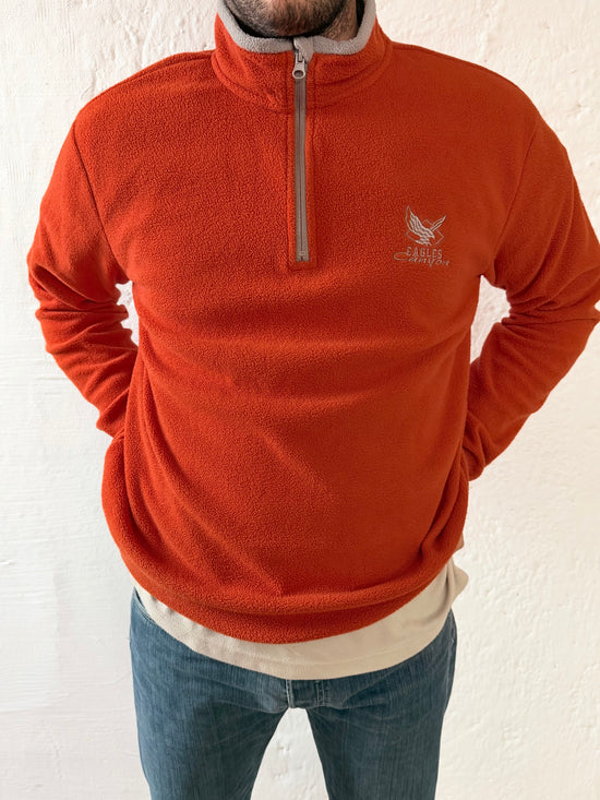 Fleece Pullover Orange Zip Neck with Front Graphic Unisex – L
