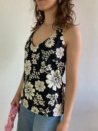 Top Vintage Black Floral Backless Women – S