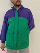 Vintage Unisex Ski Jacket Warm Winter Green Purple White – L