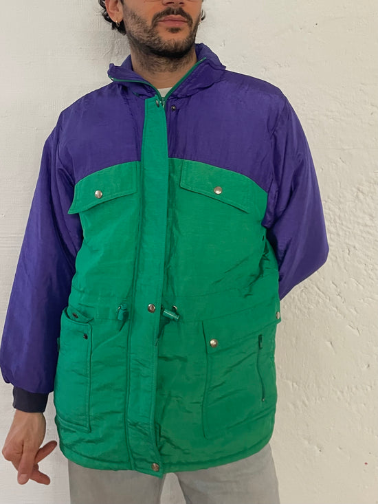 Vintage Unisex Ski Jacket Warm Winter Green Purple White – L