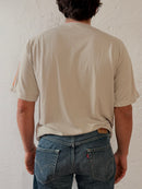 Vintage Unisex T-Shirt Nike Cream Striped Cotton Blend with Orange Details – L