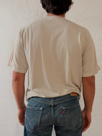 Vintage Unisex T-Shirt Nike Cream Striped Cotton Blend with Orange Details – L