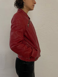 Vintage Arma Leather Biker Jacket Fitted Red Beautiful Patterns – S