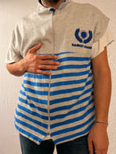 Unisex Oversized Vest Grey Striped with Blue Details Cotton & Acrylic Blend – XL