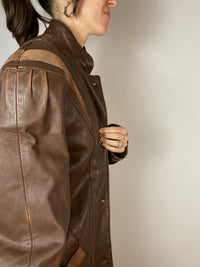 Jacket Vintage Keginapary Leather Coat Brown Plush Sleeve Women – M/L