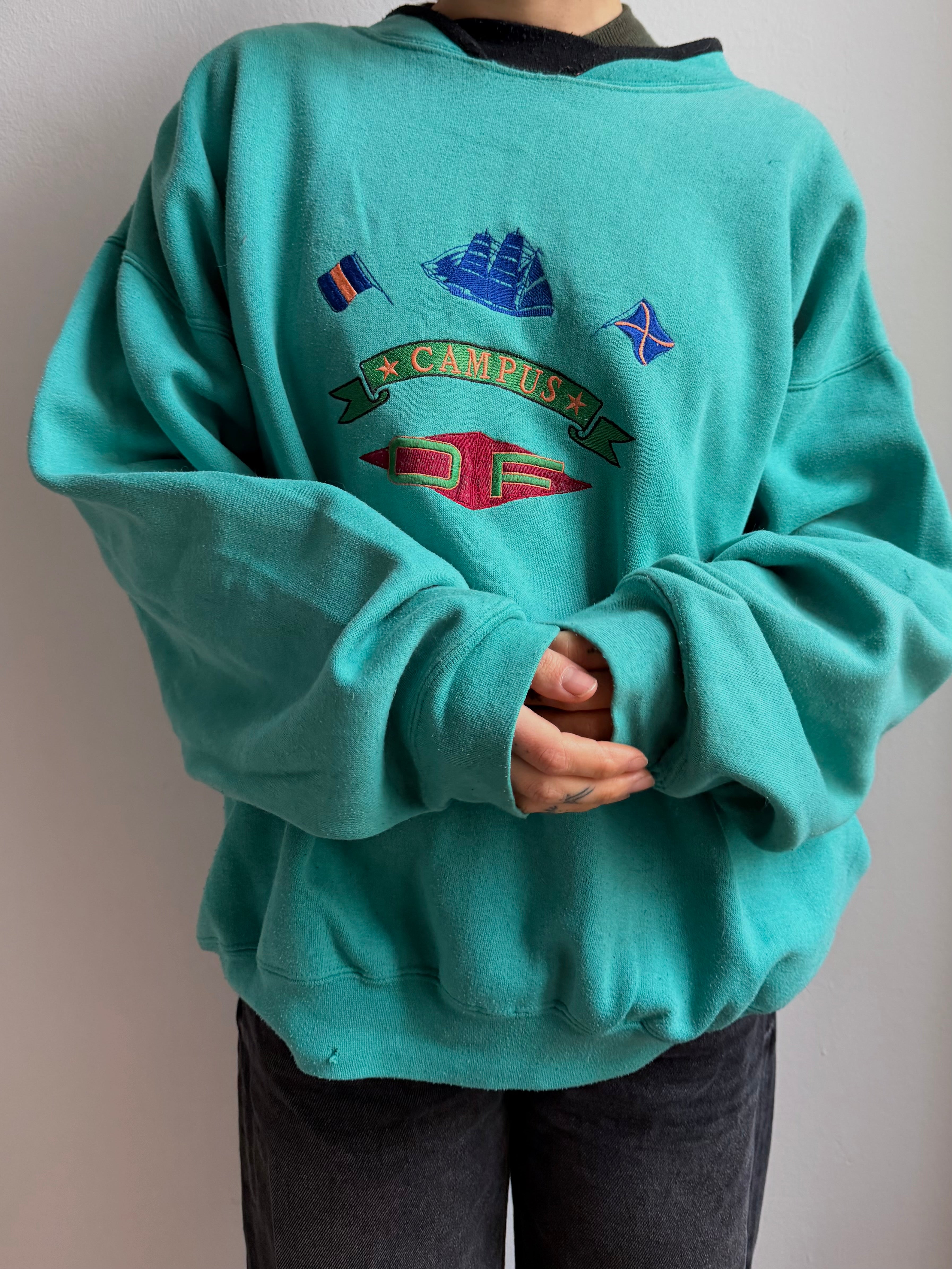 Vintage Campus Sweater Blue Unisex - L