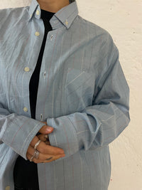 Long Sleeve Shirt Blue with Red Lines – M/L