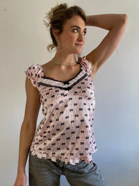 Top Vintage Y2K Off Shoulder Lace Pops Body Pink Women – S/M