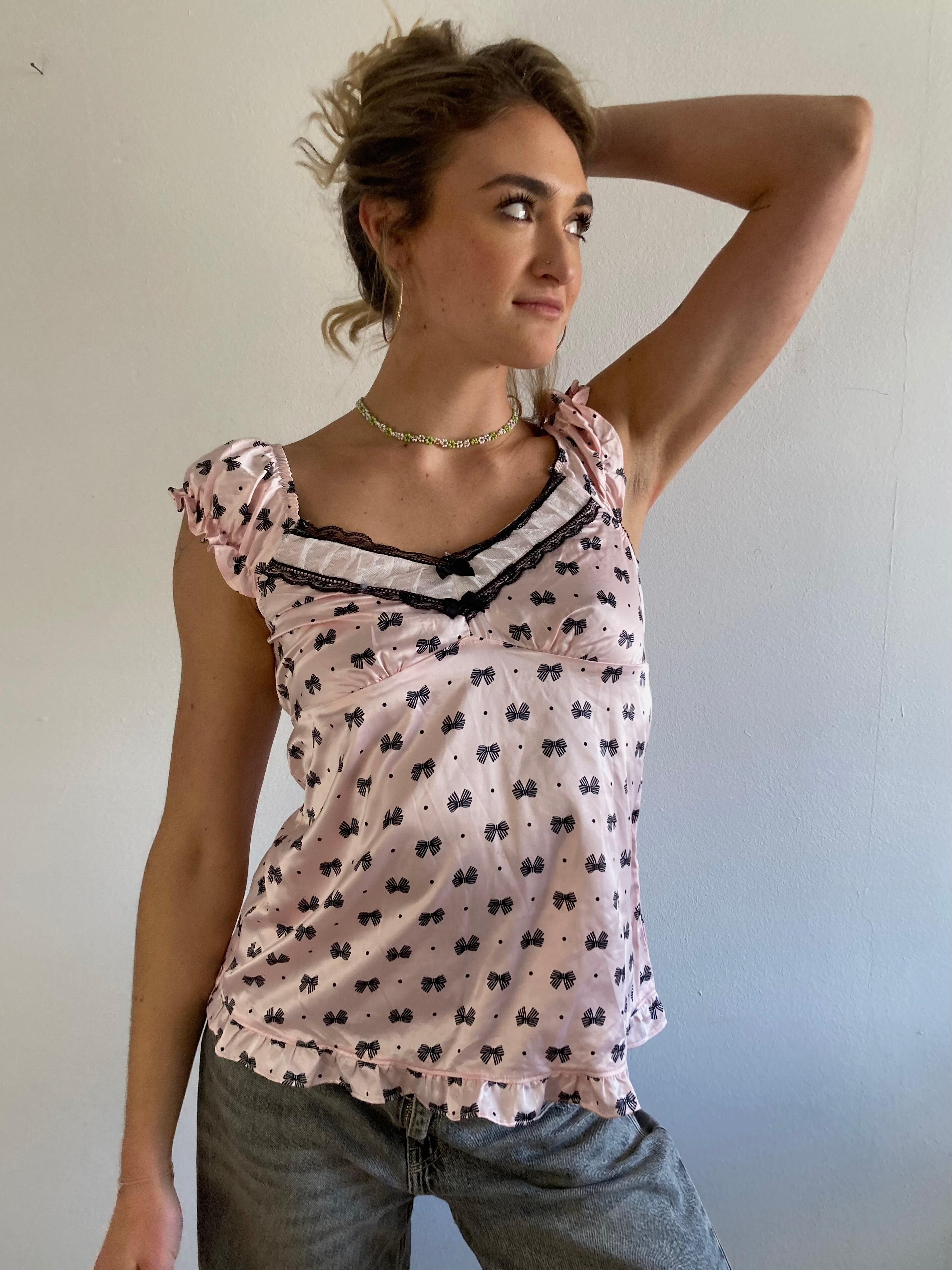 Top Vintage Y2K Off Shoulder Lace Pops Body Pink Women – S/M