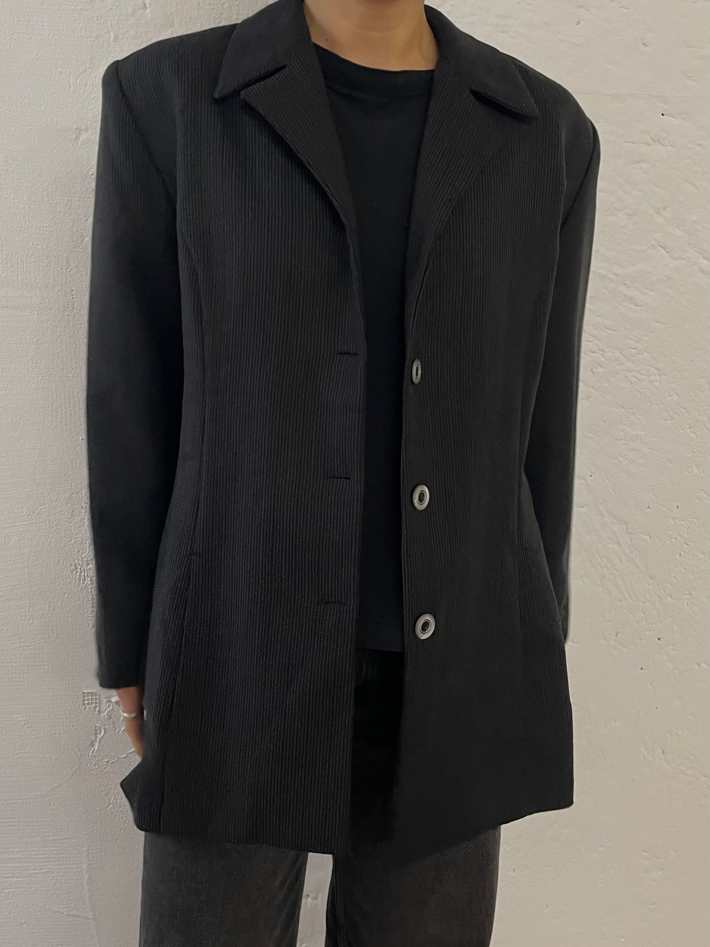 Pinstripe Blazer Long Sleeve Elegant Grey & Black– M/L