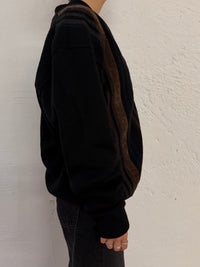 Vintage Wool Cardigan Brown Stripe Details Unisex – L