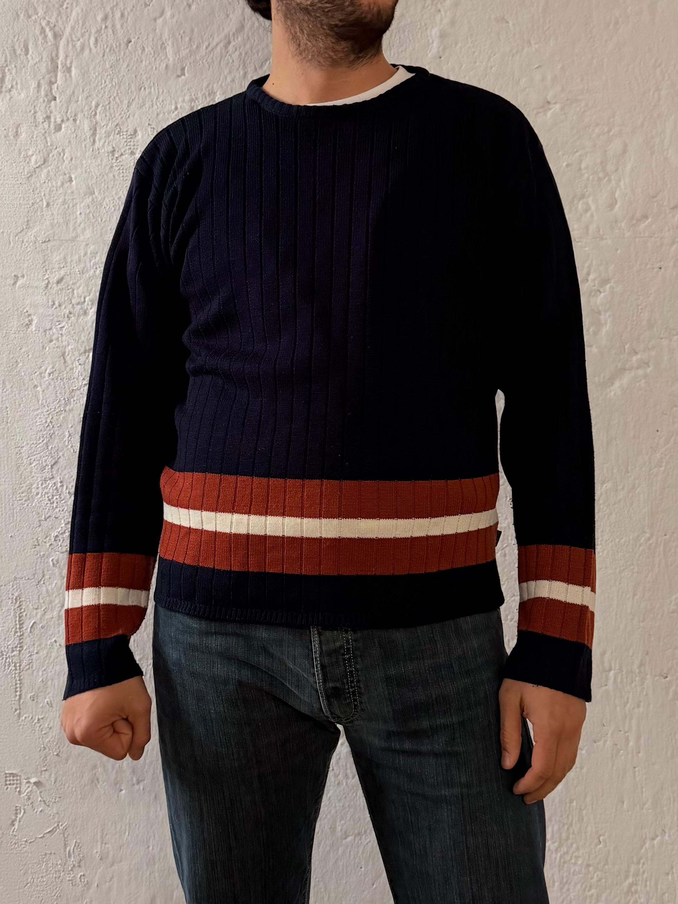 Vintage Pullover Stan’s Blue Cotton Blend Longsleeve with Red Details Unisex – L