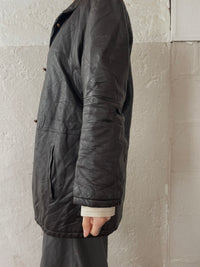 Vintage Leather Coat Women Brown Black – M