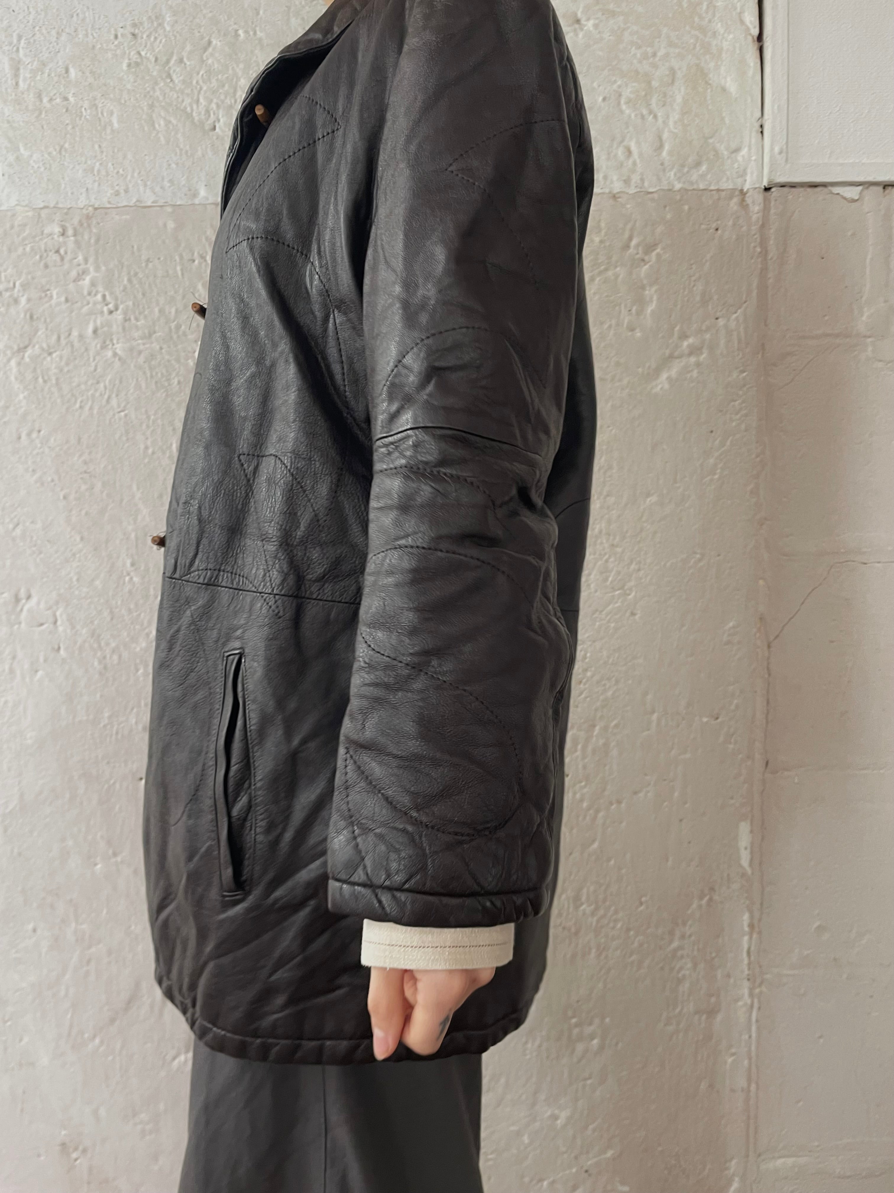 Vintage Leather Coat Women Brown Black – M