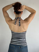 Tank Top Vintage Striped Collar Black White Summer – M