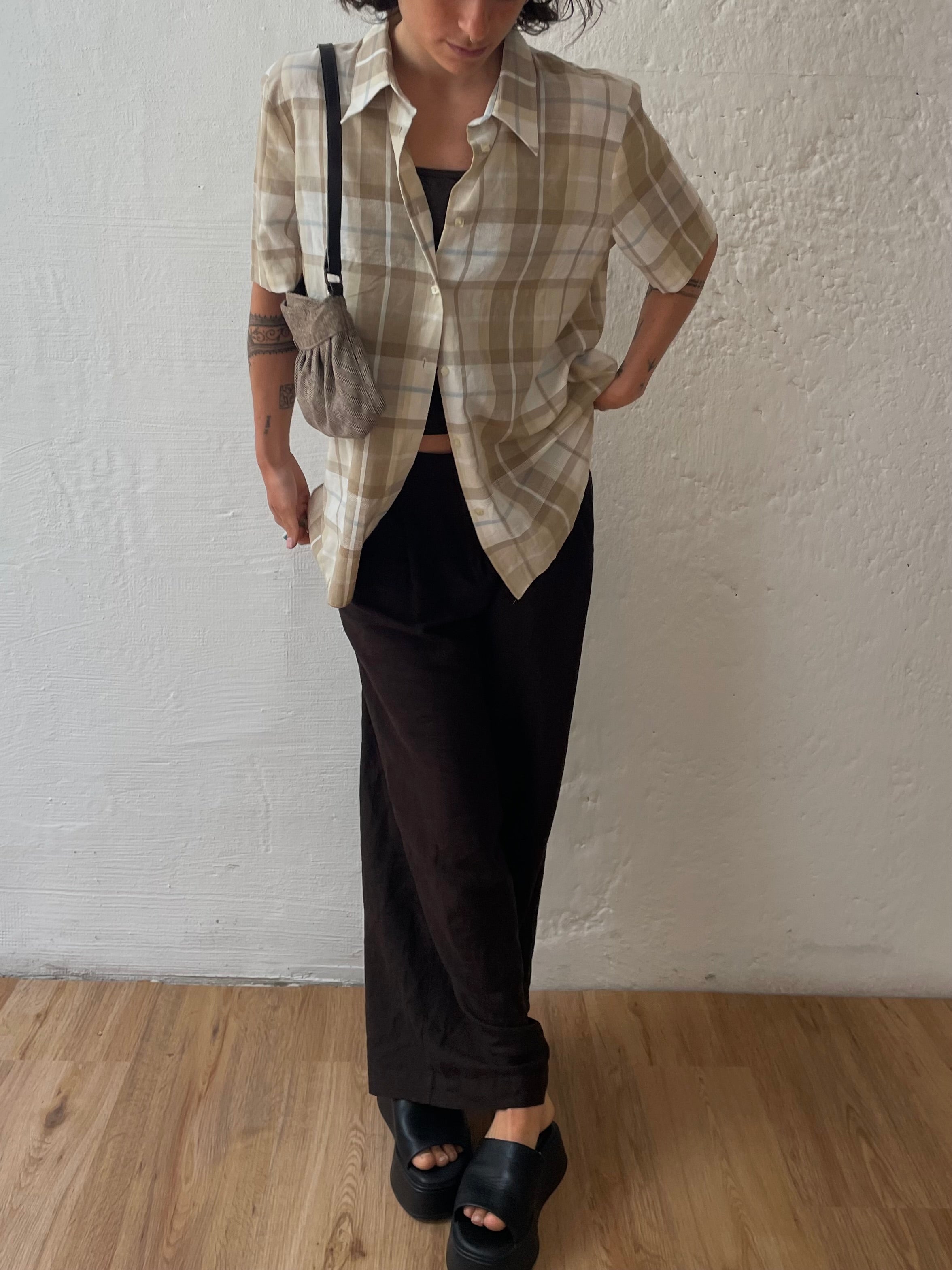 Braun/Weiß kariertes Hemd M - Kleiderhaufen - Default Title