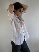 Shirt Vintage Petrocelli Striped Summer Short Sleeve Button-Up White Pink Unisex – M/L