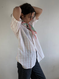 Shirt Vintage Petrocelli Striped Summer Short Sleeve Button-Up White Pink Unisex – M/L