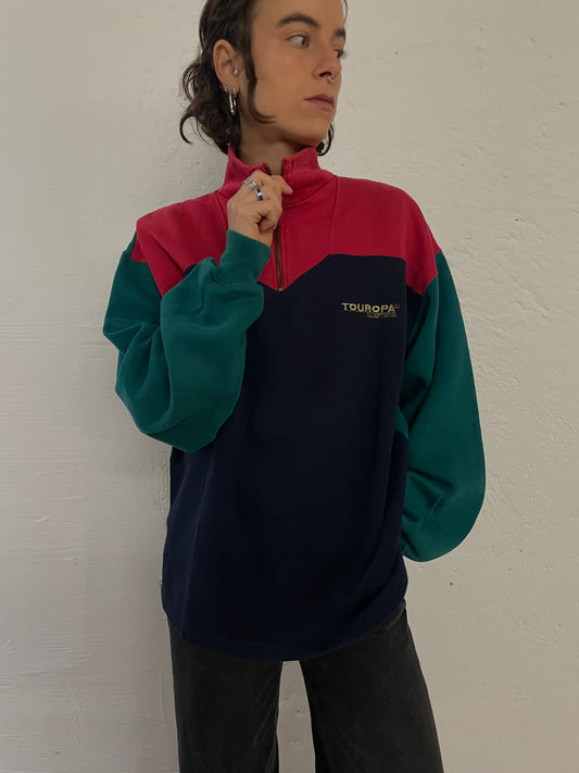 Vintage Touropa Zip Sweater Multicolor Black & Red & Green – L