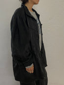 Vintage Leather Jacket Puff Sleeves Oversized Black – L