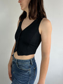 Tank Top Vintage Striped Button Detail Black White – M