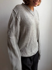 Wool V-Neck Sweater Grey Unisex - L