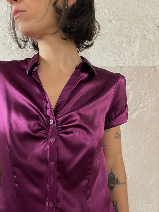 Blouse Vintage Y2K Short Sleeve Layering Purple Women – S