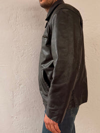 Vintage Oversized Leather Jacket SAKI Black Genuine Leather – XL