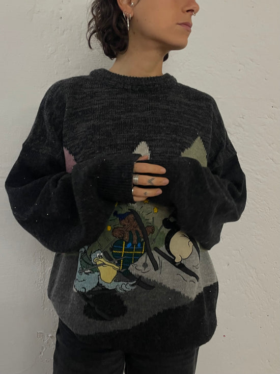 Vintage CASTELLA Sweater Grey Frontprint with Embroidery – M