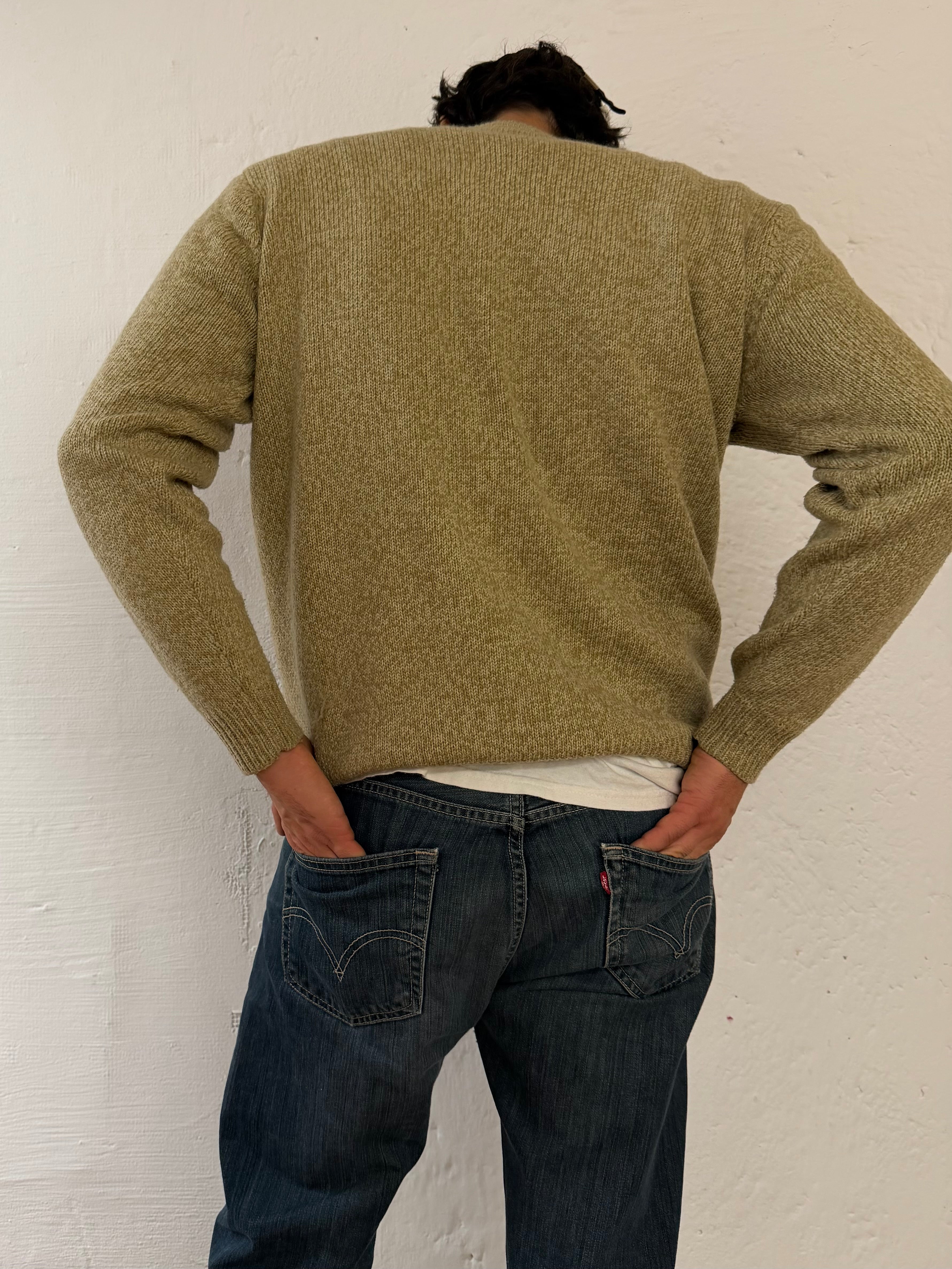 Pullover Authentic Yellow Cream Ocher Wool Blend Longsleeve Unisex  – XL