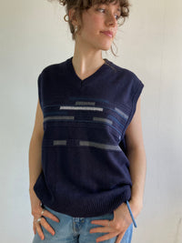 Sweater Wool Vest Vintage Dark Blue Layering Oversized Unisex – M