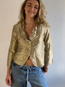 Blouse 100% SIlk Vintage Gold Front Details Made in Italy Elegant Women – M