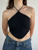 Top Shirt Tie Front Top Black Cotton Blend – S