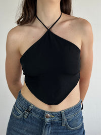 Top Shirt Tie Front Top Black Cotton Blend – S