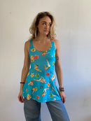 Dress Vintage Layering Blue 80s Print Skirt  – S/M