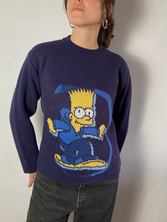 Sweater Vintage Simpsons Front Print Wool-Blend Blue Women – M