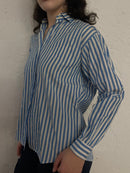 Vintage Shirt Blue White Striped Unisex – M