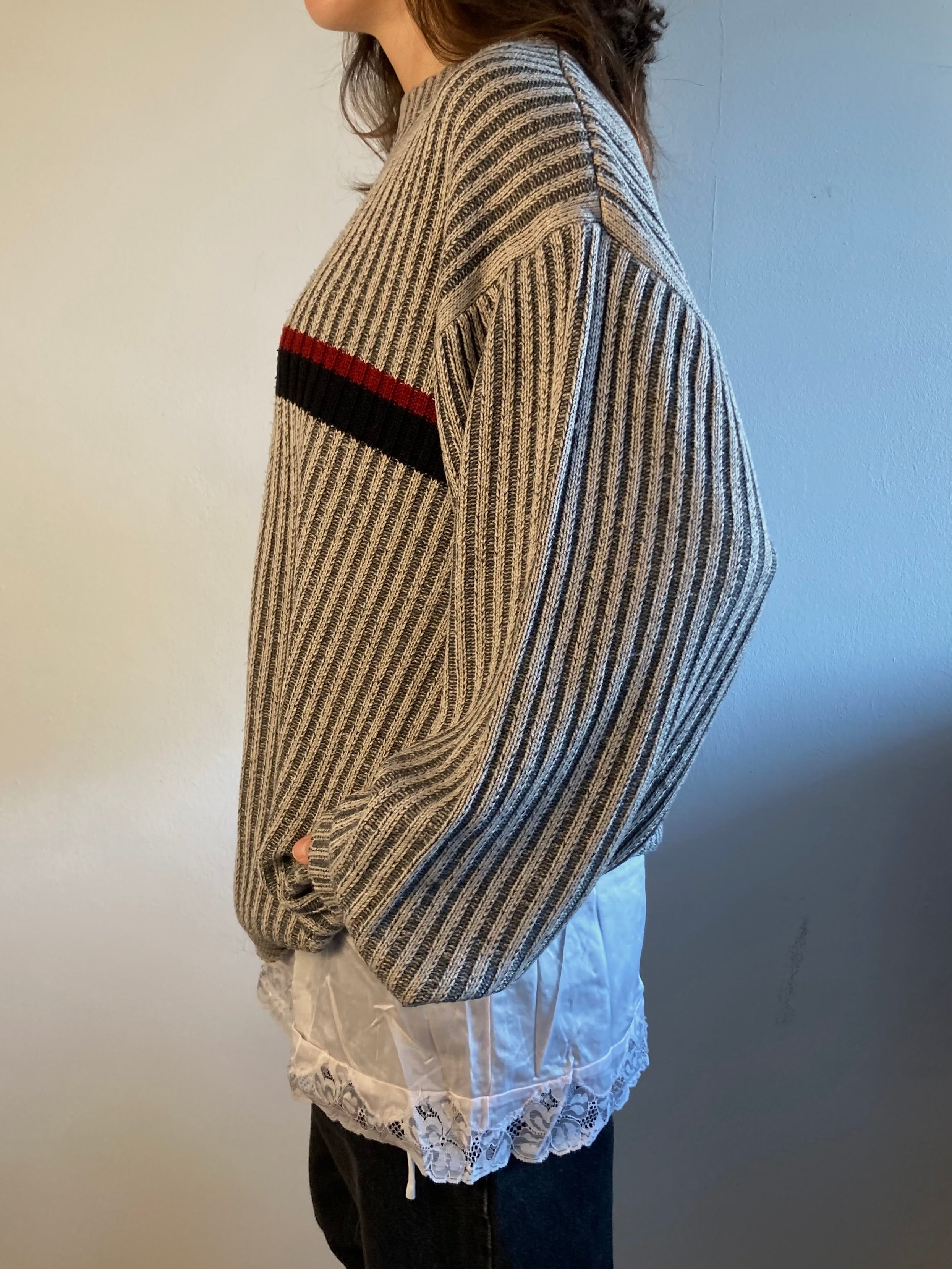 Sweater Vintage Grey Cotton-Blend Oversized Unisex – M/L