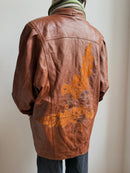 Vintage Leatherjacket with Puffed Sleeves Brown Unisex - M