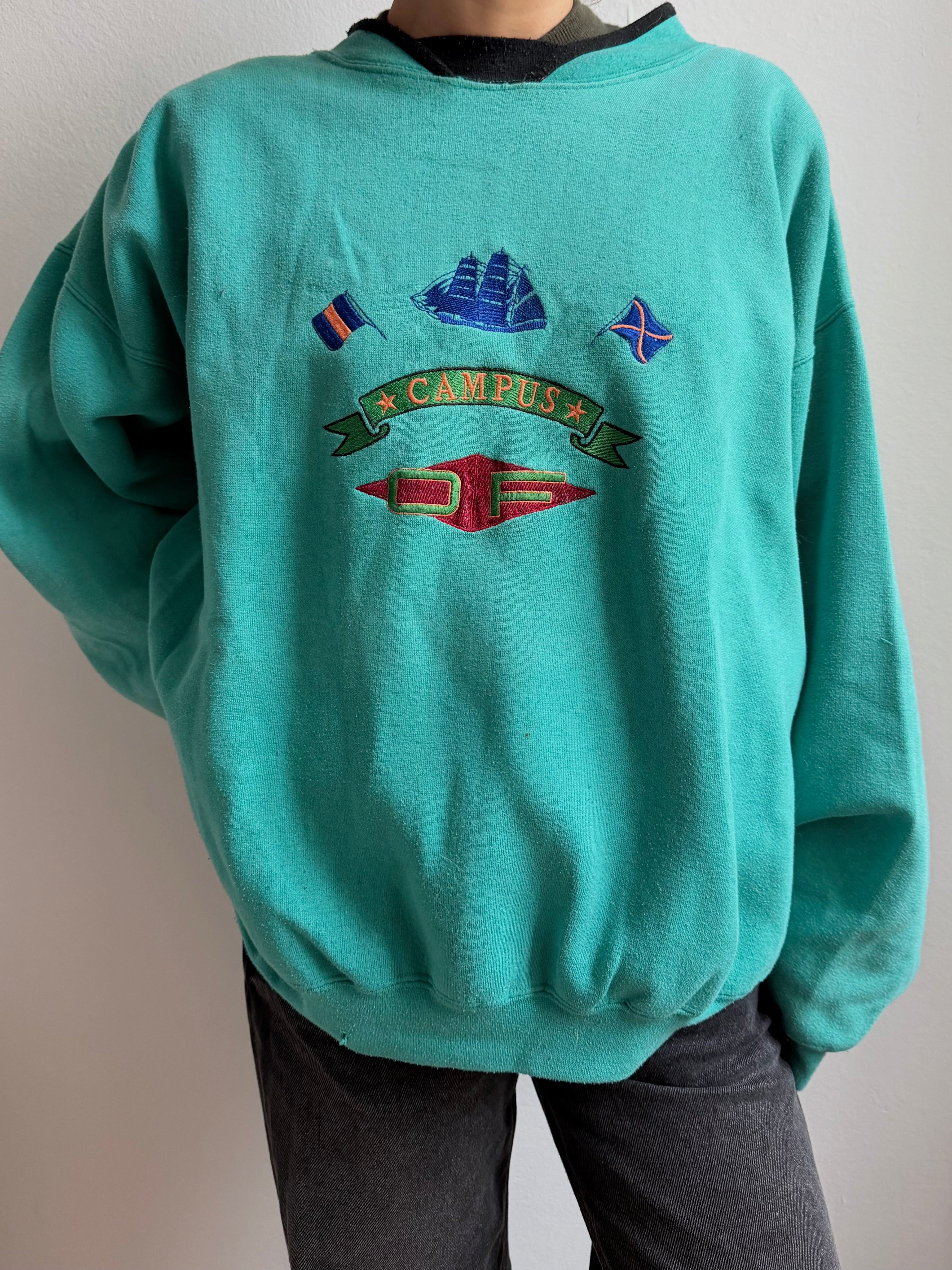 Vintage Campus Sweater Blue Unisex - L