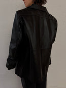 Vintage Leather Jacket Black White Stitching Details – M/L