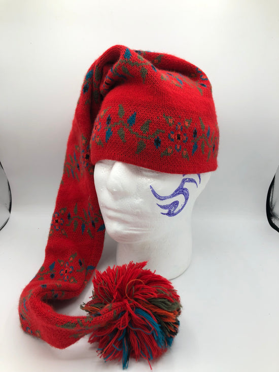 Plush Pointed Winter Hat Convertible to Scarf Red – One Size