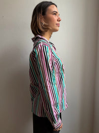 Striped longsleeve Shirt Blue Purple Pink White Unisex - M