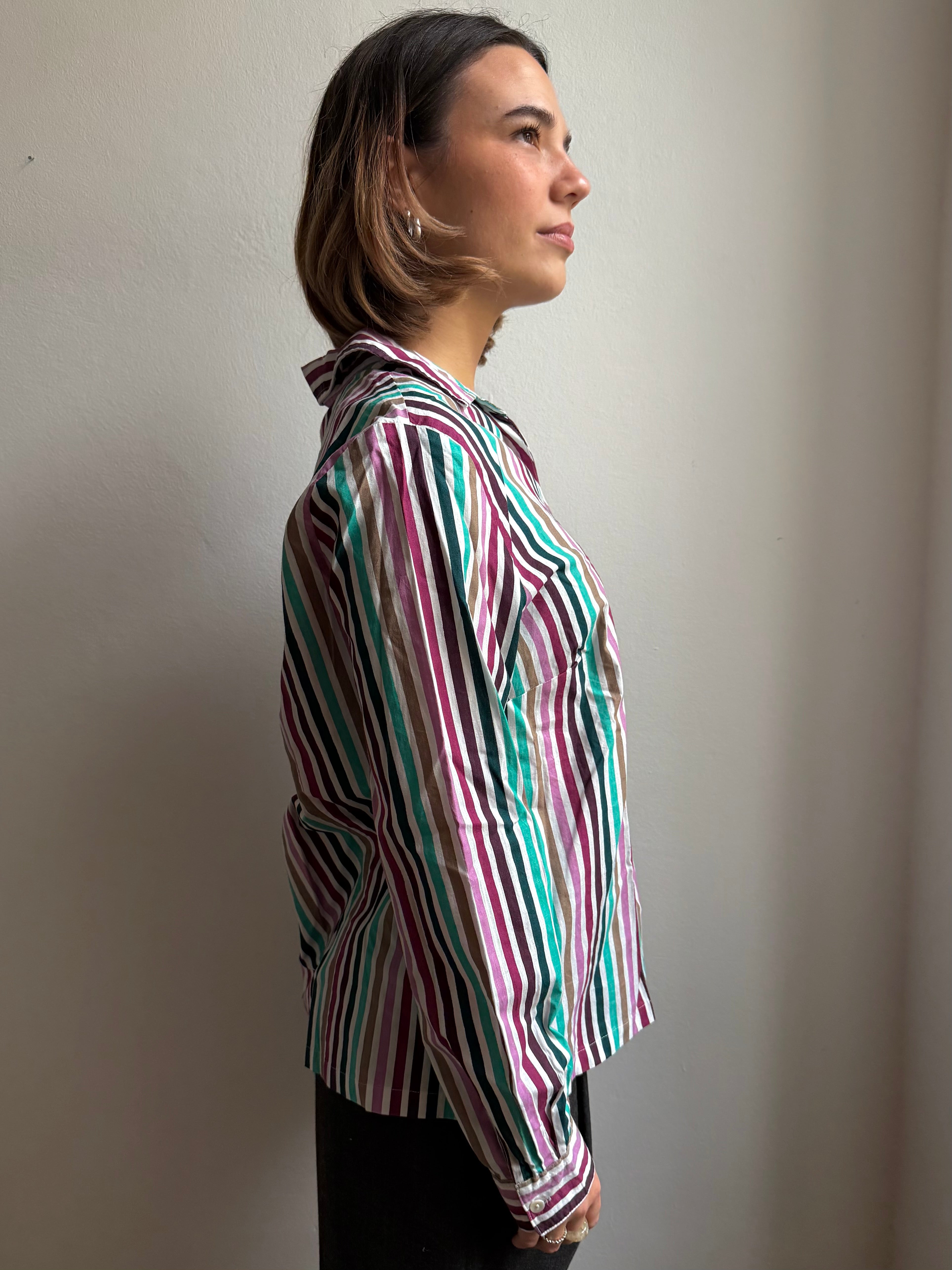 Striped longsleeve Shirt Blue Purple Pink White Unisex - M