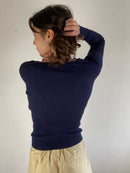 Longsleeve Vintage Layering Dark Blue Stretch Slim Fit Minimal – S/M