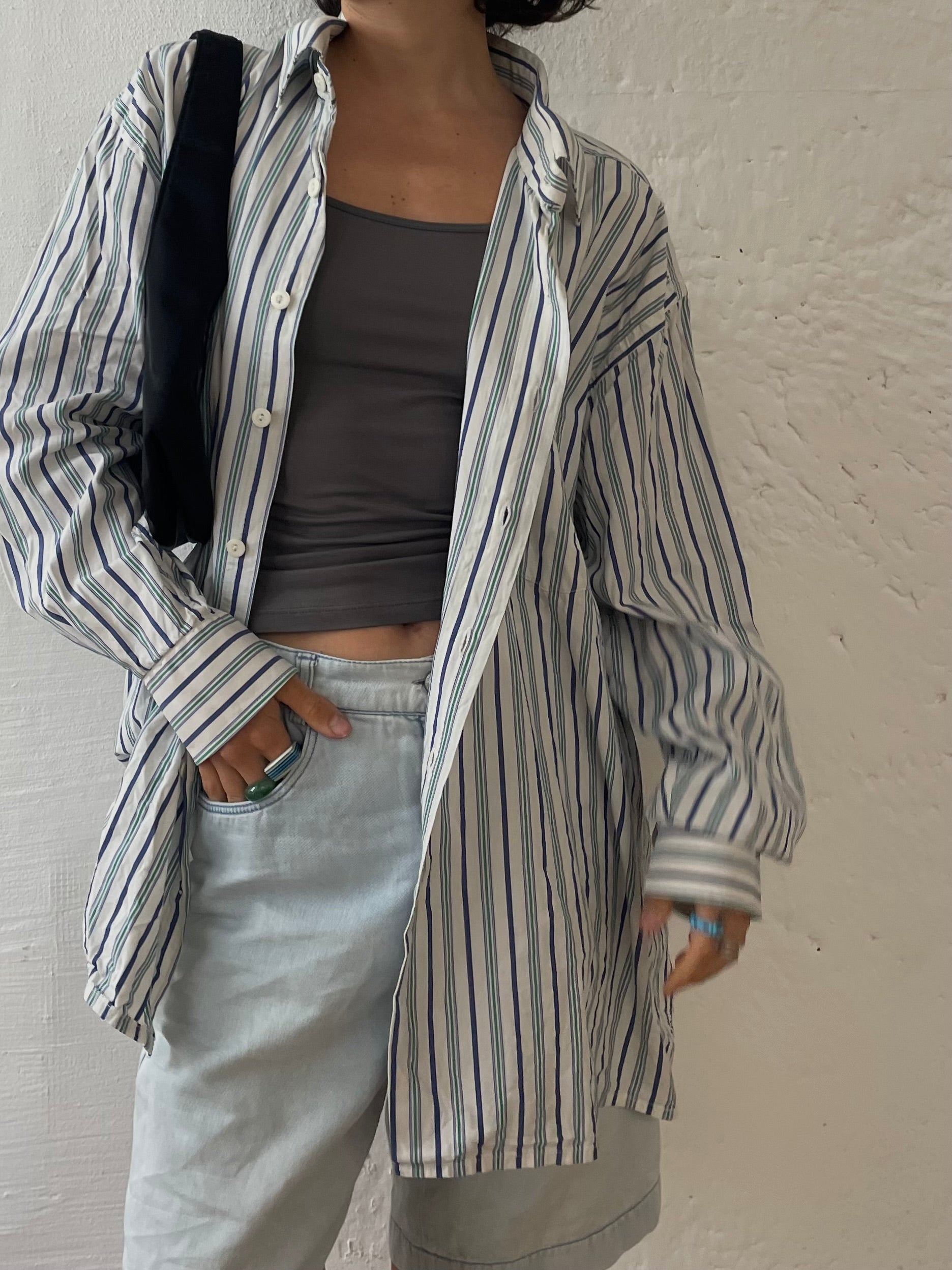 Blau/weiß gestreiftes Langarmhemd Size M/L - Kleiderhaufen - Default Title