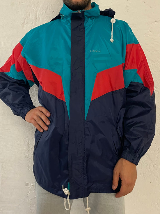 Rain Jacket Rucanor Hooded Waterproof Black & Turquoise & Red – XL