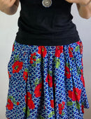 Skirt Vintage Blue Red Floral Elastic Waist Layering Women – S