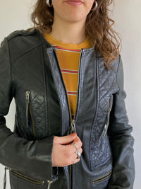 Leather Jacket Vintage Black Genuine Lamb Leather Slim Fit Women – S