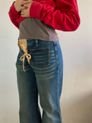 Jeans Vintage Blue Denim Flared Tie-Front No Zipper Women – S